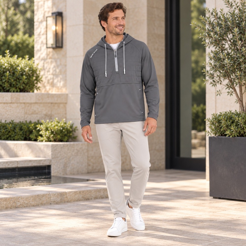 PETER MILLAR Men's XL Hoodie Golf Jacket Gray Half Zip Hyperlight Weld Pullover